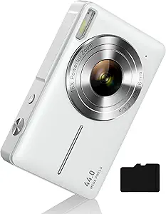 Camkory Digital Camera for Kids,Teens and Starters, FHD 1080P Point and Shoot Camera with 32GB Card 16X Zoom Anti Shake, Gift for Boys Girls Kids, White